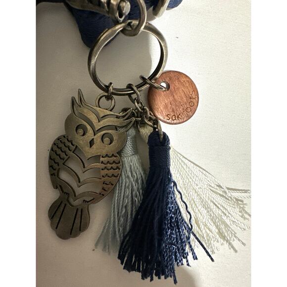 Sakroot Canvas Fold Over crossbody Hand bag clean blue& white W/owl & charms - Picture 4 of 16